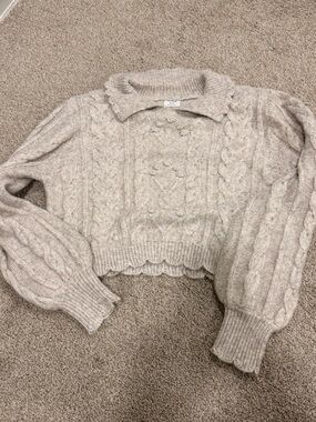 Cotton On Cream Cable-Knit Scoop Collar Sweater